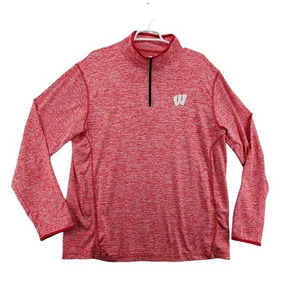 University of Wisconsin Shirt Men's L/S 1/4 Zip High Neck Pullover Badgers Red L - Picture 1 of 11